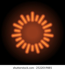 Sunburst,sun light simple icon vector. Flat design. Orange neon on black background.ai