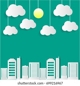 sun,cloud landscape background , paper art style vector illustration.