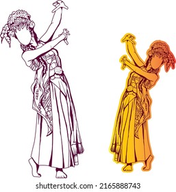 Sunda Traditional Dancer, Vector stock of Jaipong Dance, performing ethnic dance