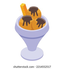 Sundae Bowl Icon Isometric Vector. Cream Cup. Chocolate Dessert