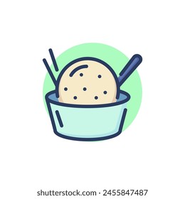 Burbuja de helado en el icono de la línea del cuenco. Verano, cuchara, leche. Concepto de postre y helado. Ilustración vectorial para Diseños web y App