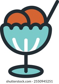 Sundae color icon. Ice cream scoop glass