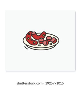 Sundae color icon. Traditional korean street food. Asian dish of blood sausages, sauce and seasoning. Korean cuisine concept.Isolated vector illustration