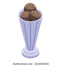 Sundae cup icon isometric vector. Cream bowl. Chocolate dessert