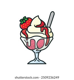 Sundae dessert glass bowl isolated vector illustration for Strawberry Sundae Day on July 7