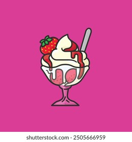 Sundae dessert glass bowl vector illustration for Strawberry Sundae Day on July 7