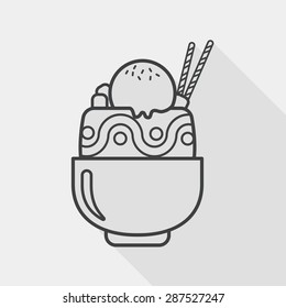 sundae flat icon with long shadow, line icon