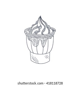 Sundae Hand Drawn Cool Monochrome Vector Contour Sketch 