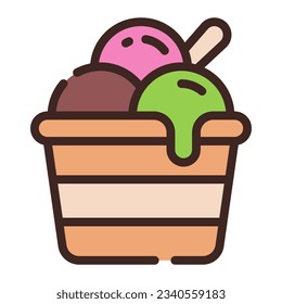 Sundae Ice Cream Bowl Cubo Línea Simple Icono Logotipo