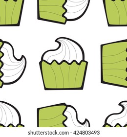 Sundae ice cream, cake or frozen yogurt seamless background. Hand-drawn pattern for print, menu, package design, wrapping, textile, web, cafe, restaurant, pastry shop