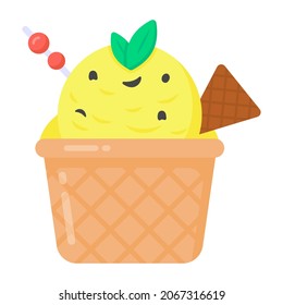 Un icono editable de helado sundae