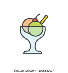 Sundae ice cream flat line colored icon.