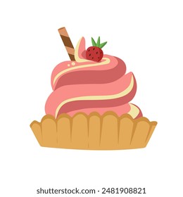 Sundae ice cream with strawberry in waffle bowl