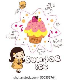 sundae ice girl doodle vector