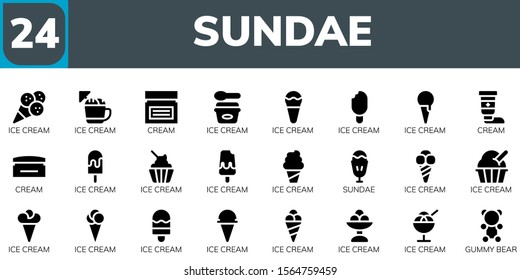 sundae icon set. 24 filled sundae icons.  Simple modern icons about  - Ice cream, Cream, Sundae, Gummy bear