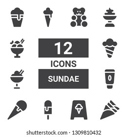 sundae icon set. Collection of 12 filled sundae icons included Ice cream, Cream, Gummy bear