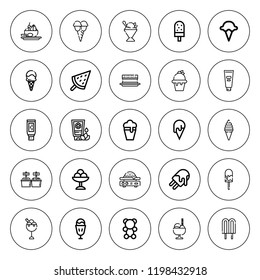 Sundae icon set. collection of 25 outline sundae icons with cream, ice cream, gummy bear, sorbet icons. editable icons.