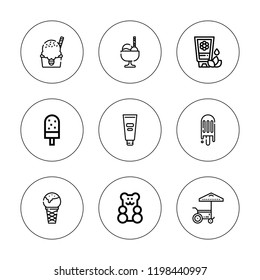Sundae icon set. collection of 9 outline sundae icons with cream, ice cream icons. editable icons.