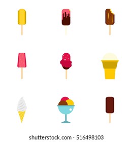 Sundae icons set. Flat illustration of 9 sundae vector icons for web