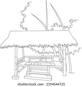 Sundanese Bamboo Cottage Line Art Coloring Page