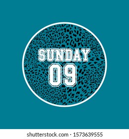 "Sunday 09" writing typography, tee shirt graphics,Blue and white slogan.t-shirt printing.Can be used on t-shirts, hoodies, mugs, posters and any other merchandise.