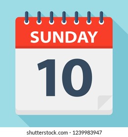 Sunday 10 - Calendar Icon. Vector illustration of week day paper leaf.