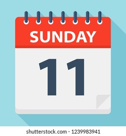 Sunday 11 - Calendar Icon. Vector illustration of week day paper leaf.