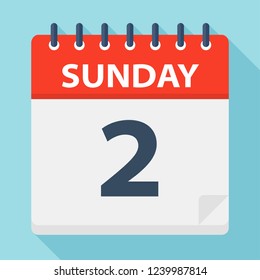 Sunday 2 - Calendar Icon. Vector illustration of week day paper leaf.