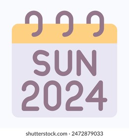 Sunday 2024 Calendar, Vector Calendar. Flat Style Isolated Vector Icon.