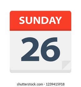 Sunday 26 - Calendar Icon - Vector Illustration