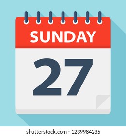 Sunday 27 - Calendar Icon. Vector illustration of week day paper leaf.