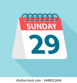 Sunday 29 - Calendar Icon - Vector Illustration