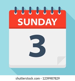 Sunday 3 - Calendar Icon. Vector illustration of week day paper leaf.