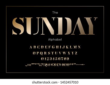 Sunday alphabet and font. Vector abc, numbers and letters for  business newspaper, sport magazine.
