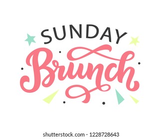 Sunday Brunch Calligraphy Vector Logo Badge, Invitation Logotype. Hand Written Modern Lettering For Menu, Invitation, Social Media. Vintage Retro Style.