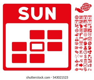 Sunday Calendar Grid icon with bonus calendar and time management icon set. Vector illustration style is flat iconic symbols, red, white background.