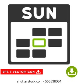Sunday Calendar Grid icon. Vector EPS illustration style is flat iconic bicolor symbol, eco green and gray colors.