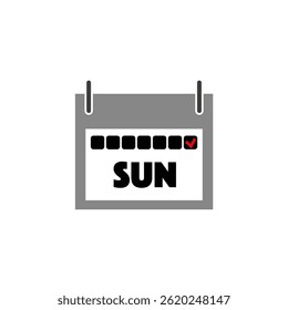 Sunday calendar icon. End week marker. Red check vector. Minimal gray layout.