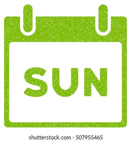 Sunday Calendar Page grainy textured icon for overlay watermark stamps. Flat symbol with dust texture. Dotted vector eco green ink rubber seal stamp with grunge design on a white background.