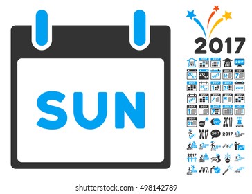Sunday Calendar Page icon with bonus calendar and time management pictograph collection. Vector illustration style is flat iconic symbols, blue and gray colors, white background.