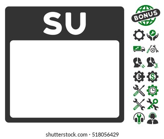 Sunday Calendar Page icon with bonus options clip art. Vector illustration style is flat iconic symbols, green and gray, white background.