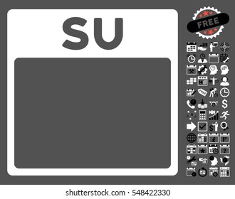 Sunday Calendar Page icon with bonus calendar and time management icon set. Vector illustration style is flat iconic symbols, black and white, gray background.