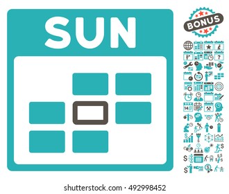 Sunday Calendar Page pictograph with bonus calendar and time management design elements. Vector illustration style is flat iconic bicolor symbols, grey and cyan colors, white background.