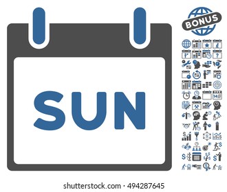 Sunday Calendar Page pictograph with bonus calendar and time management pictograph collection. Vector illustration style is flat iconic bicolor symbols, cobalt and gray colors, white background.