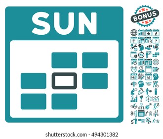Sunday Calendar Page pictograph with bonus calendar and time management clip art. Vector illustration style is flat iconic bicolor symbols, soft blue colors, white background.