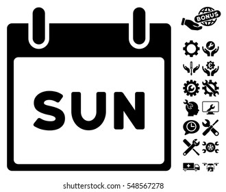 Sunday Calendar Page pictograph with bonus service images. Vector illustration style is flat iconic symbols, black, white background.
