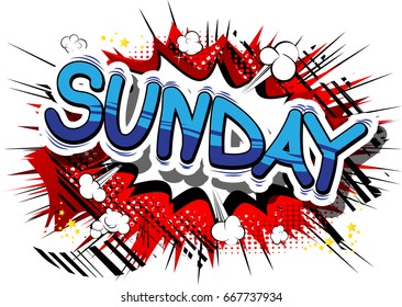 Sunday - Comic book style word on abstract background.