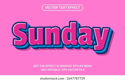 modelo de efeito de texto editável domingo, 3d negrito desenhos animados rosa tipo face