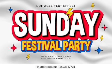 Sunday festival party text effect. Retro vintage editable text effect style