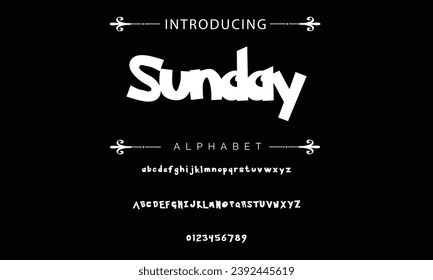 Sunday font modern bouncy typeset, lively friendly alphabet. Playful cheerful letters in Los Muertos Mexican style for menus, labels, signage, ads, crafts and comic book. Vector typographic design